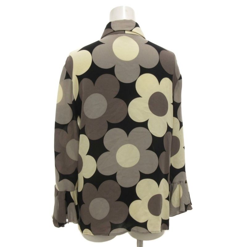 Celine Silk Shirt Blouse Long Sleeve Sleeveless Floral Print 42 Black White