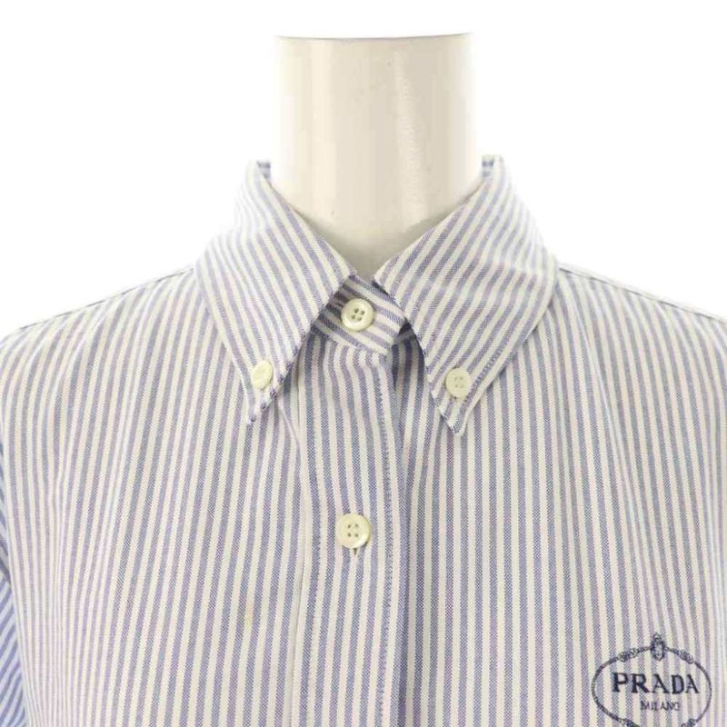 Prada Striped Half Sleeve Shirt Button Down 38 Blue
