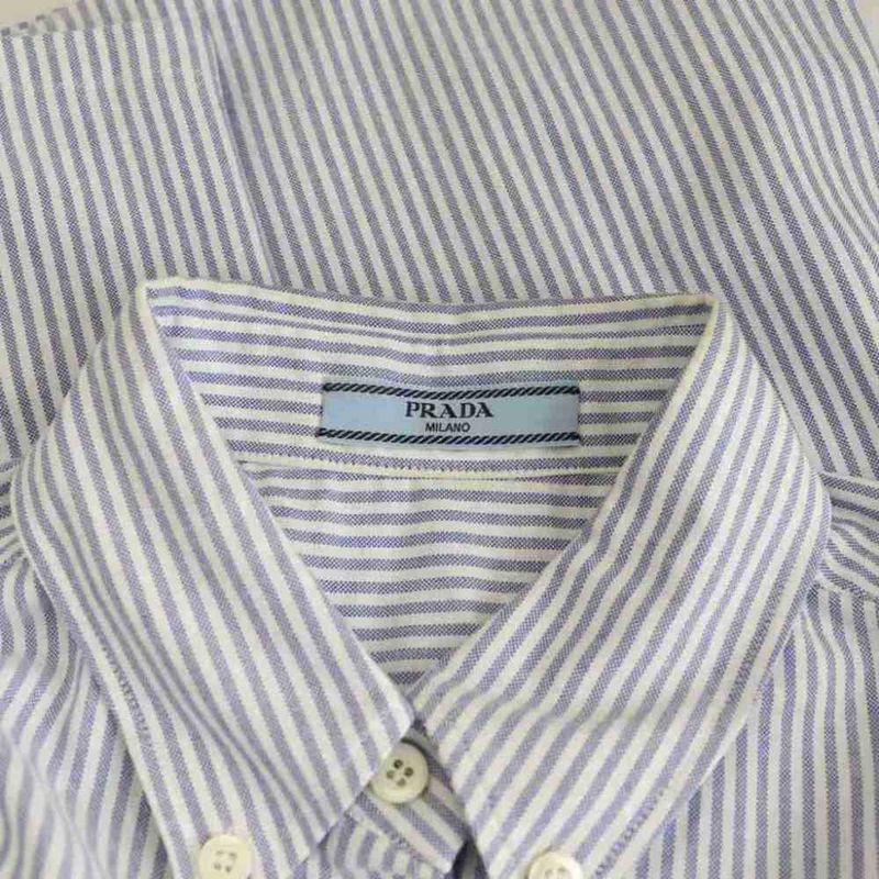 Prada Striped Half Sleeve Shirt Button Down 38 Blue