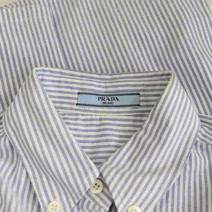 Prada Striped Half Sleeve Shirt Button Down 38 Blue