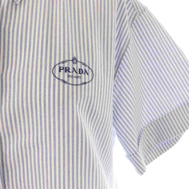 Prada Striped Half Sleeve Shirt Button Down 38 Blue