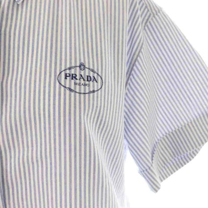Prada Striped Half Sleeve Shirt Button Down 38 Blue