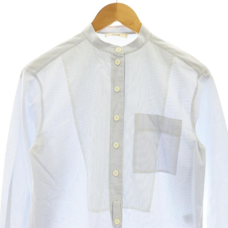 Celine Seri Nu Phoebe Philo Era Stripe Stand Collar-l S Cotton Shirt Blouse 34