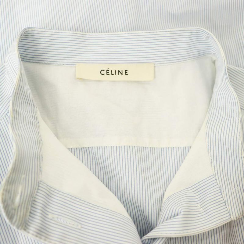 Celine Seri Nu Phoebe Philo Era Stripe Stand Collar-l S Cotton Shirt Blouse 34