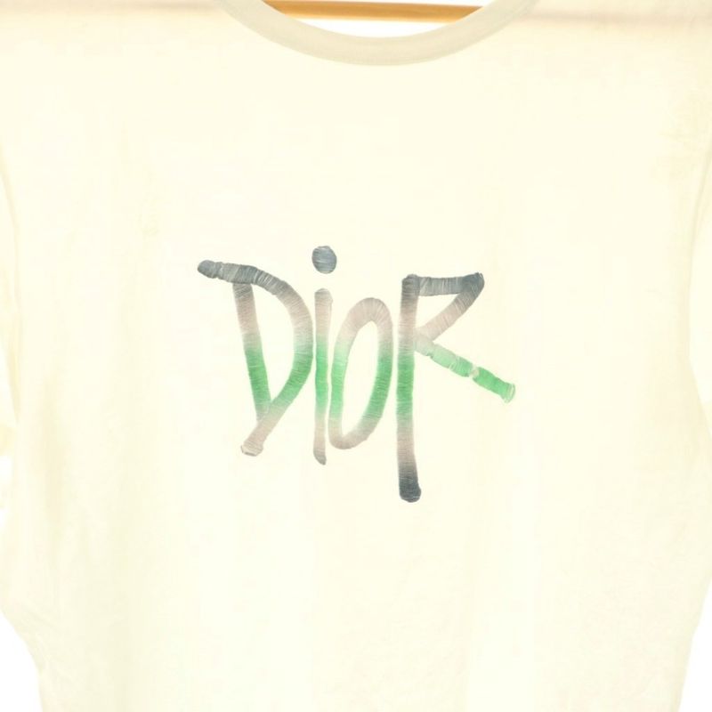 Dior Shawn Stussy Logo Embroidery Short Sleeve T-Shirt Cotton L White