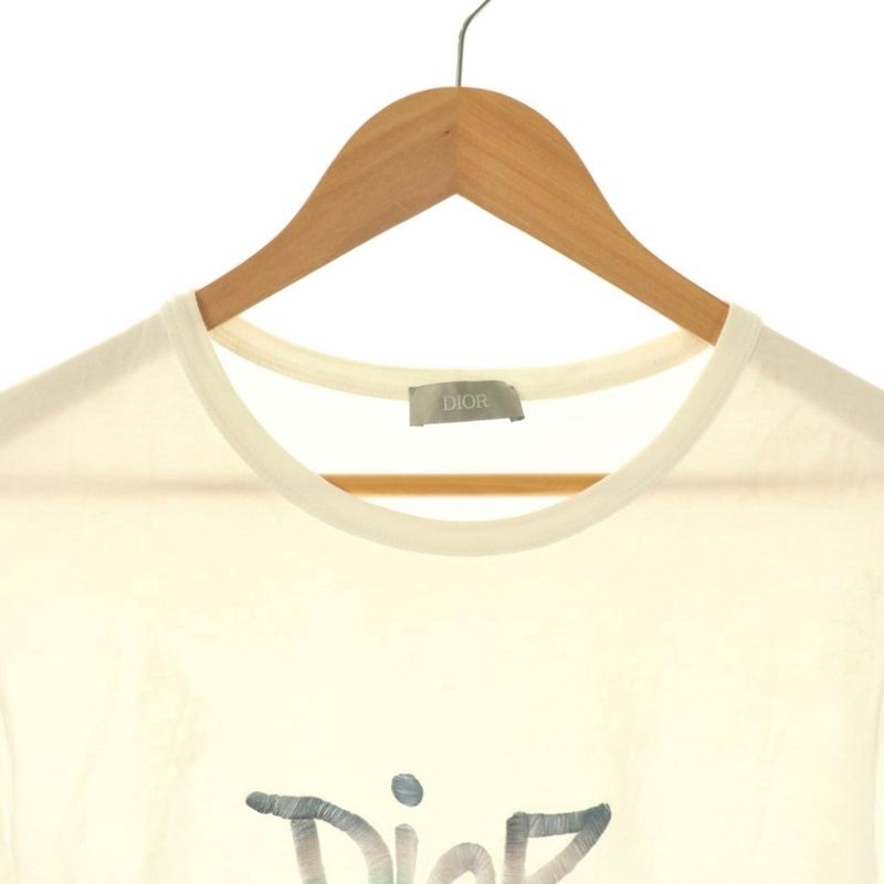 Dior Shawn Stussy Logo Embroidery Short Sleeve T-Shirt Cotton L White