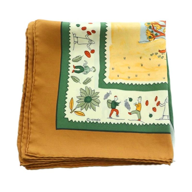 Hermes Carre 90 Retour a la Terre Return to Scarf Silk All Over Pattern Brown