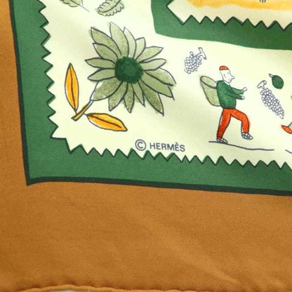 Hermes Carre 90 Retour a la Terre Return to Scarf Silk All Over Pattern Brown