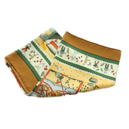 Hermes Carre 90 Retour a la Terre Return to Scarf Silk All Over Pattern Brown