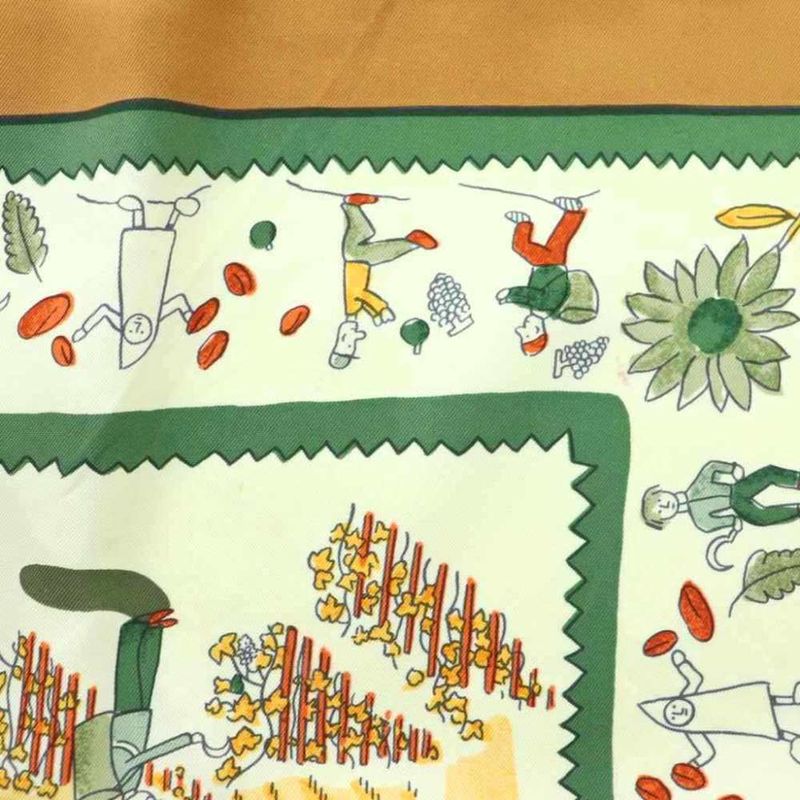 Hermes Carre 90 Retour a la Terre Return to Scarf Silk All Over Pattern Brown