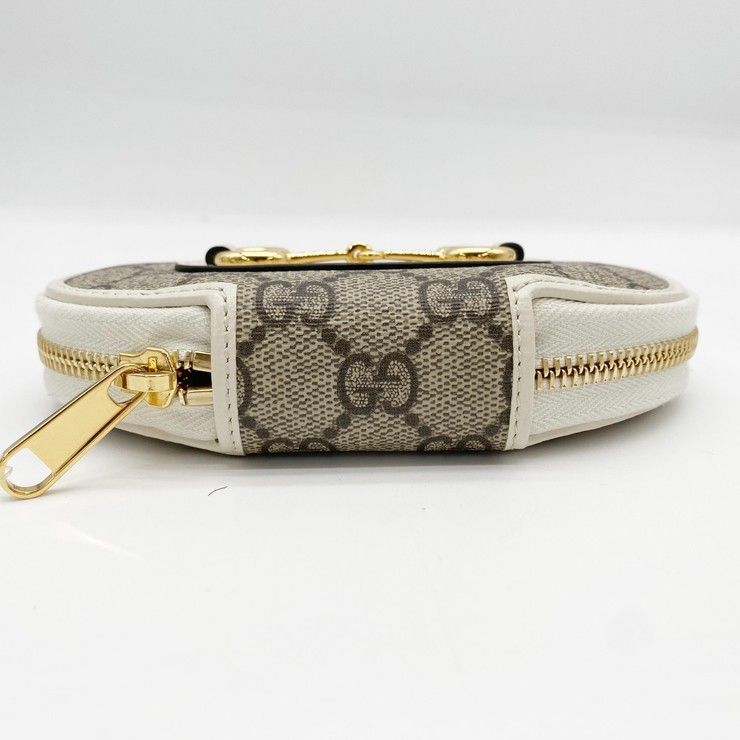 Gucci Coin Case GG Supreme Horsebit Ivory Beige Leather Gold