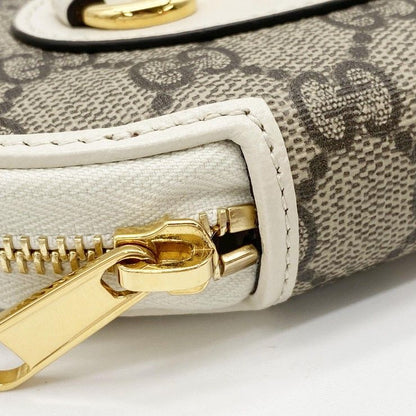 Gucci Coin Case GG Supreme Horsebit Ivory Beige Leather Gold