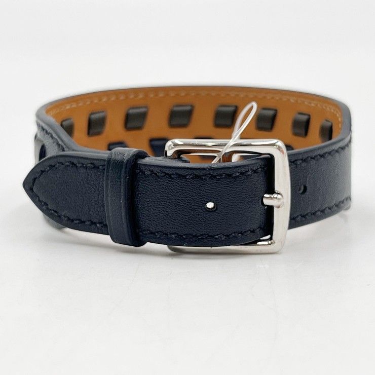Hermes Bracelet Etriviere D'avi Black Khaki Calf Silver