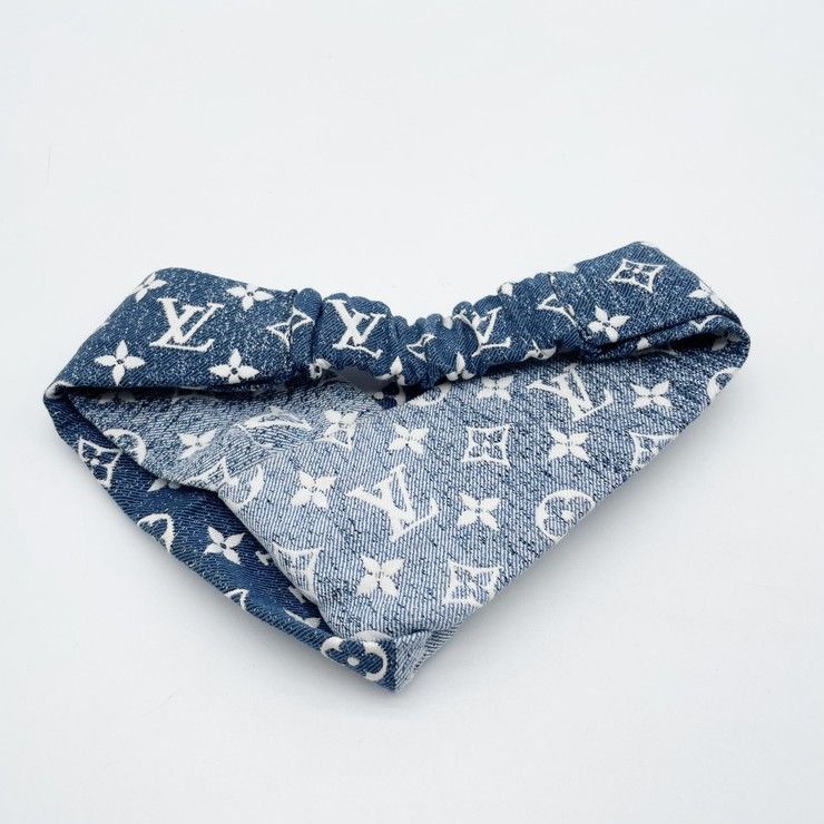 Louis Vuitton Headband Monogram Denim Cross Blue Cotton