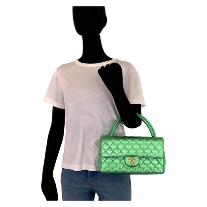 Chanel Quilted Parents Only CC Logo Turnlock Metallic Green Lambskin Parent