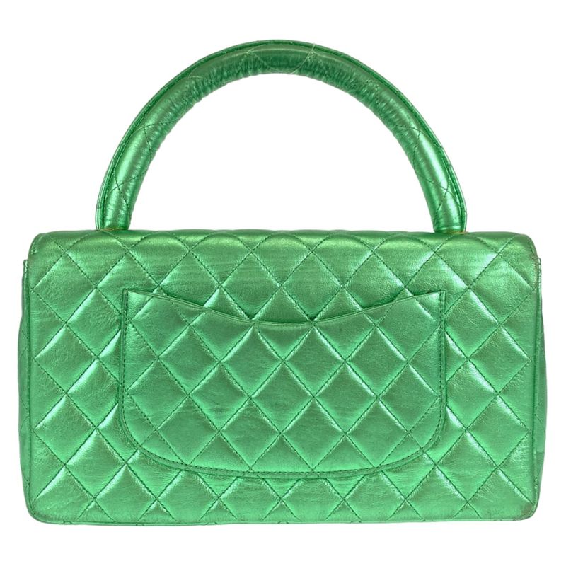 Chanel Quilted Parents Only CC Logo Turnlock Metallic Green Lambskin Parent