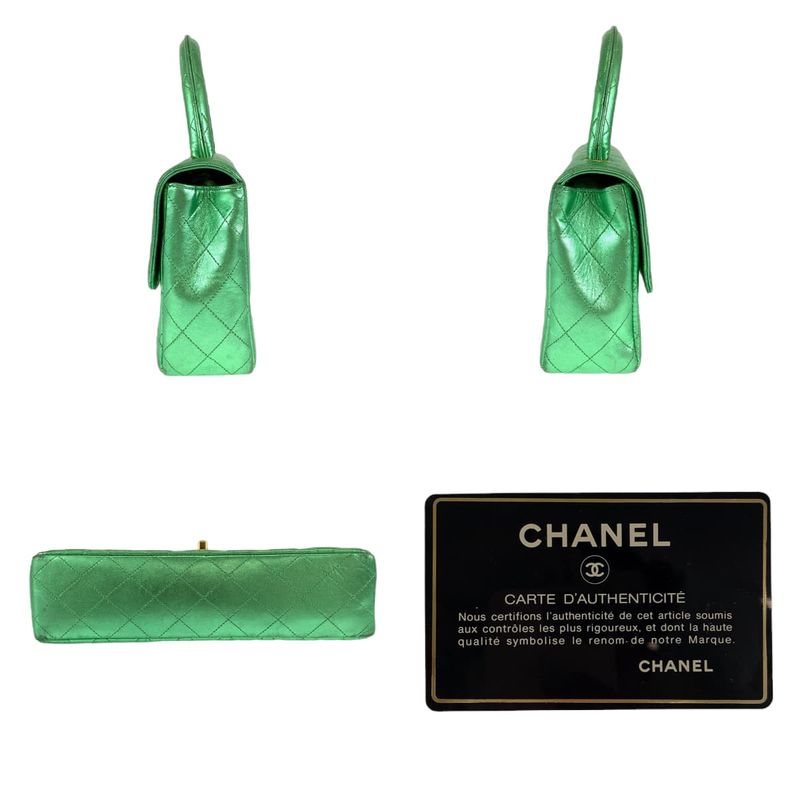 Chanel Quilted Parents Only CC Logo Turnlock Metallic Green Lambskin Parent