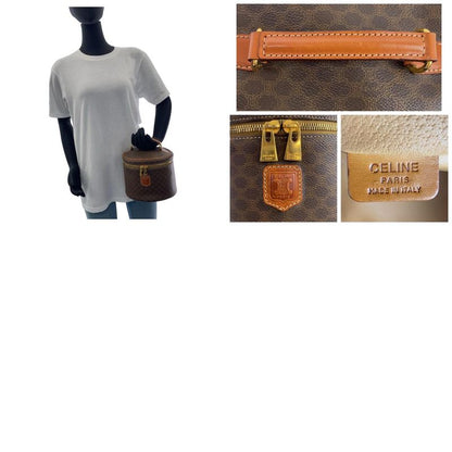 Celine Vintage Macadam Brown Gold Leather Handbag Vanity Bag
