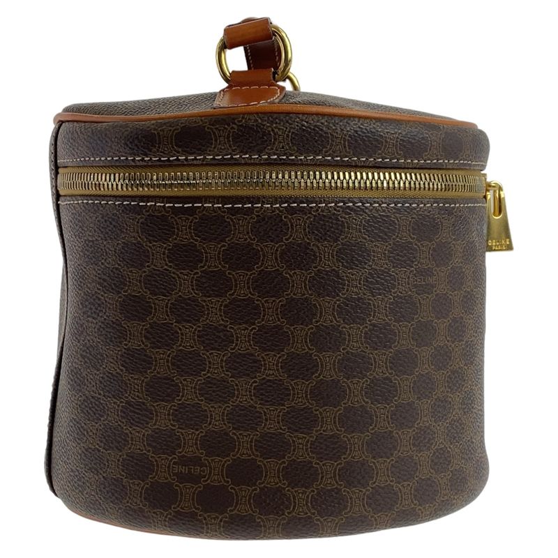 Celine Vintage Macadam Brown Gold Leather Handbag Vanity Bag