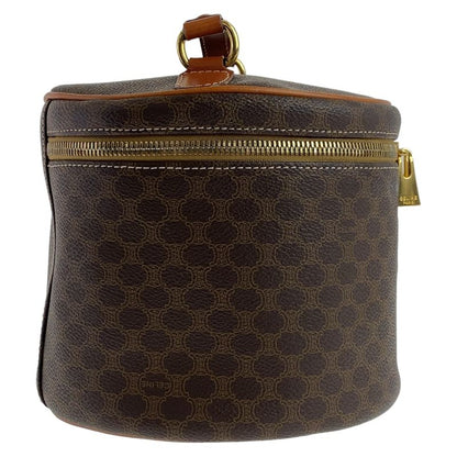 Celine Vintage Macadam Brown Gold Leather Handbag Vanity Bag