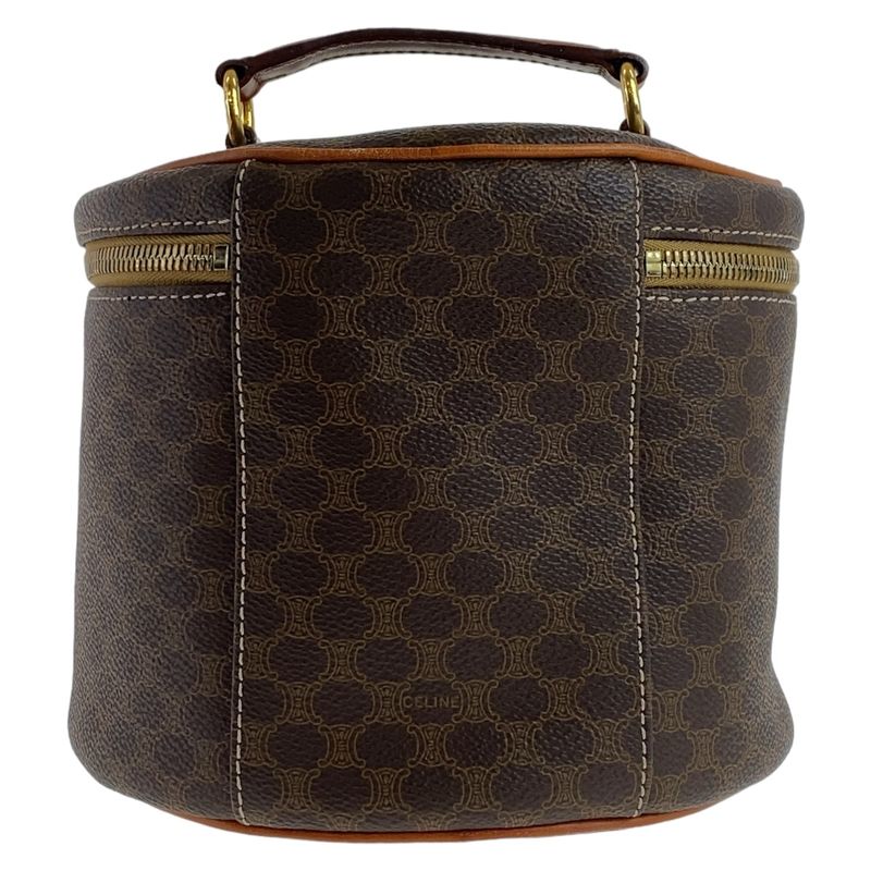Celine Vintage Macadam Brown Gold Leather Handbag Vanity Bag