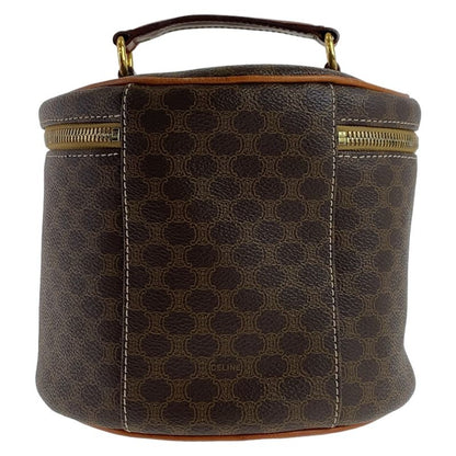 Celine Vintage Macadam Brown Gold Leather Handbag Vanity Bag