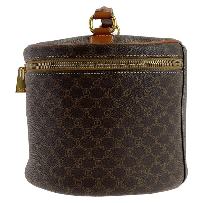 Celine Vintage Macadam Brown Gold Leather Handbag Vanity Bag