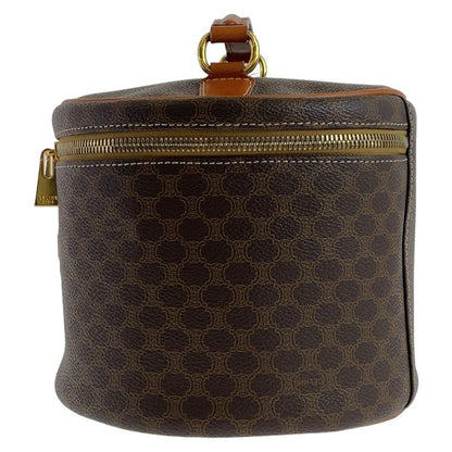 Celine Vintage Macadam Brown Gold Leather Handbag Vanity Bag