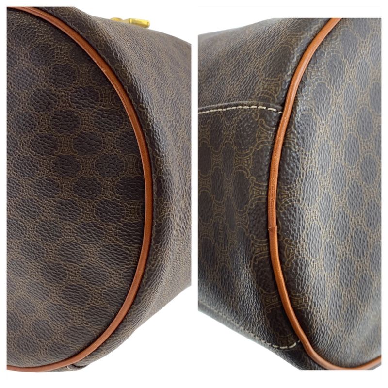 Celine Vintage Macadam Brown Gold Leather Handbag Vanity Bag