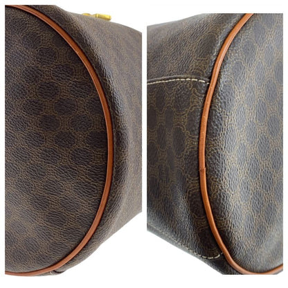 Celine Vintage Macadam Brown Gold Leather Handbag Vanity Bag
