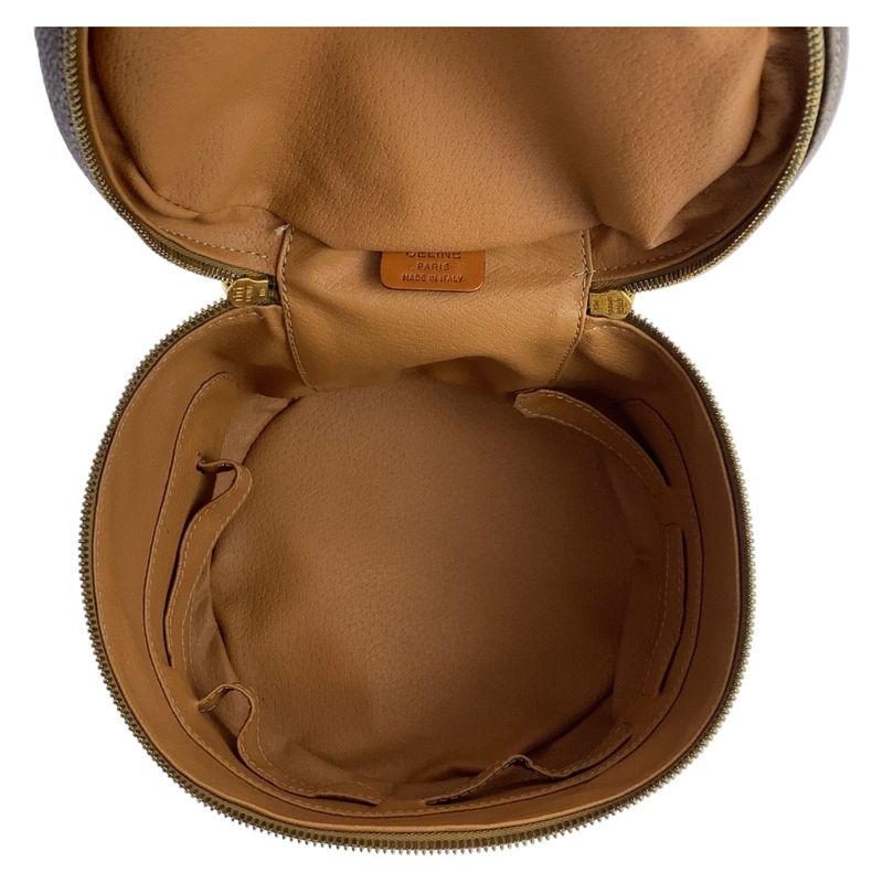 Celine Vintage Macadam Brown Gold Leather Handbag Vanity Bag