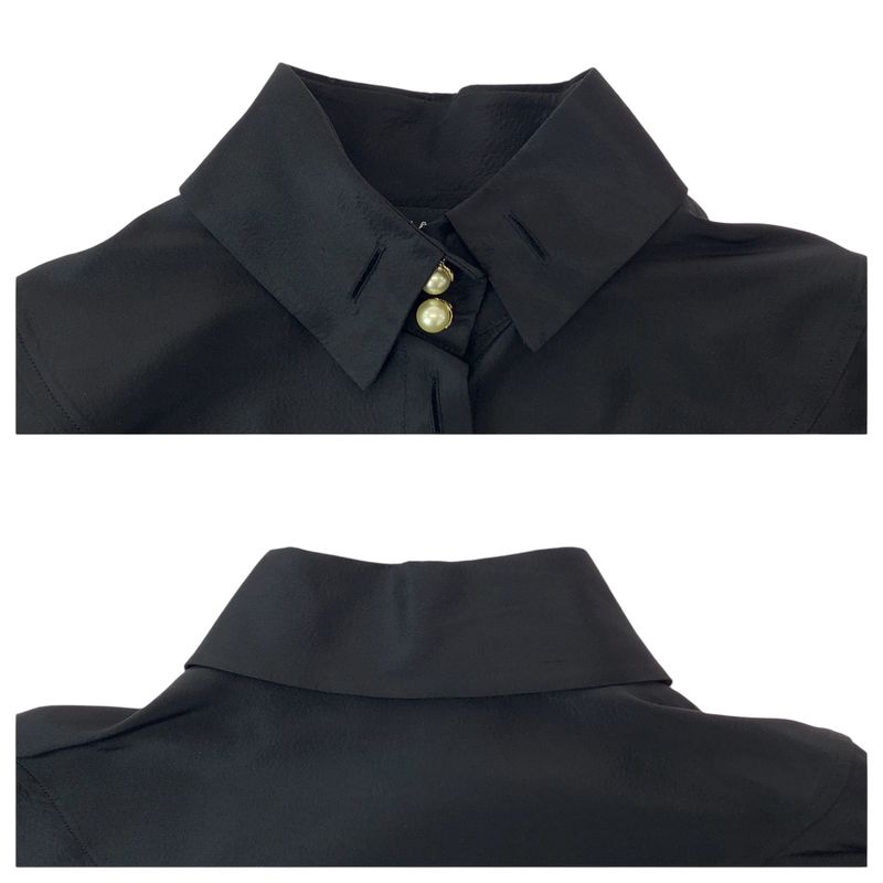Chanel Faux Pearl 36 Black Gold Silk Long Sleeve Shirt Dress