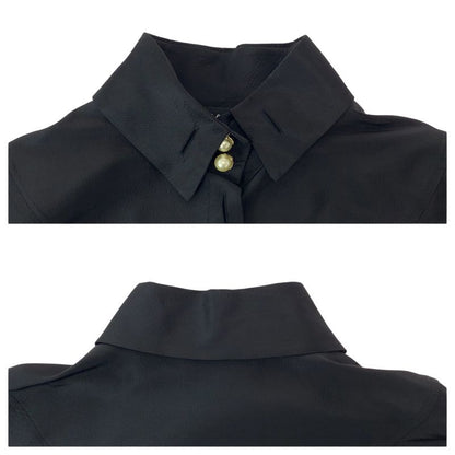 Chanel Faux Pearl 36 Black Gold Silk Long Sleeve Shirt Dress