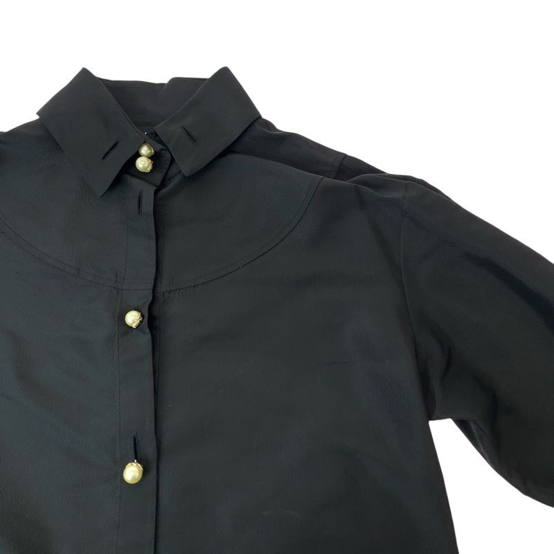 Chanel Faux Pearl 36 Black Gold Silk Long Sleeve Shirt Dress