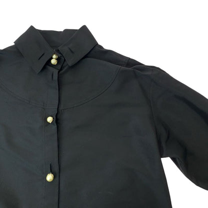 Chanel Faux Pearl 36 Black Gold Silk Long Sleeve Shirt Dress