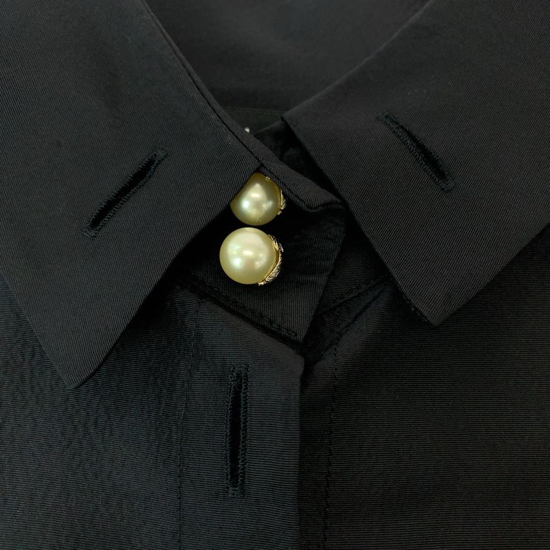 Chanel Faux Pearl 36 Black Gold Silk Long Sleeve Shirt Dress