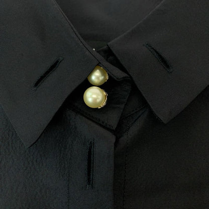 Chanel Faux Pearl 36 Black Gold Silk Long Sleeve Shirt Dress