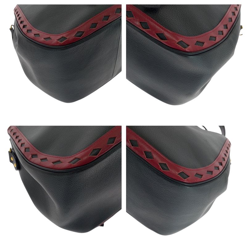 Saint Laurent Yves Vintage Diamond Cut Black Red Gold Leather Shoulder Bag
