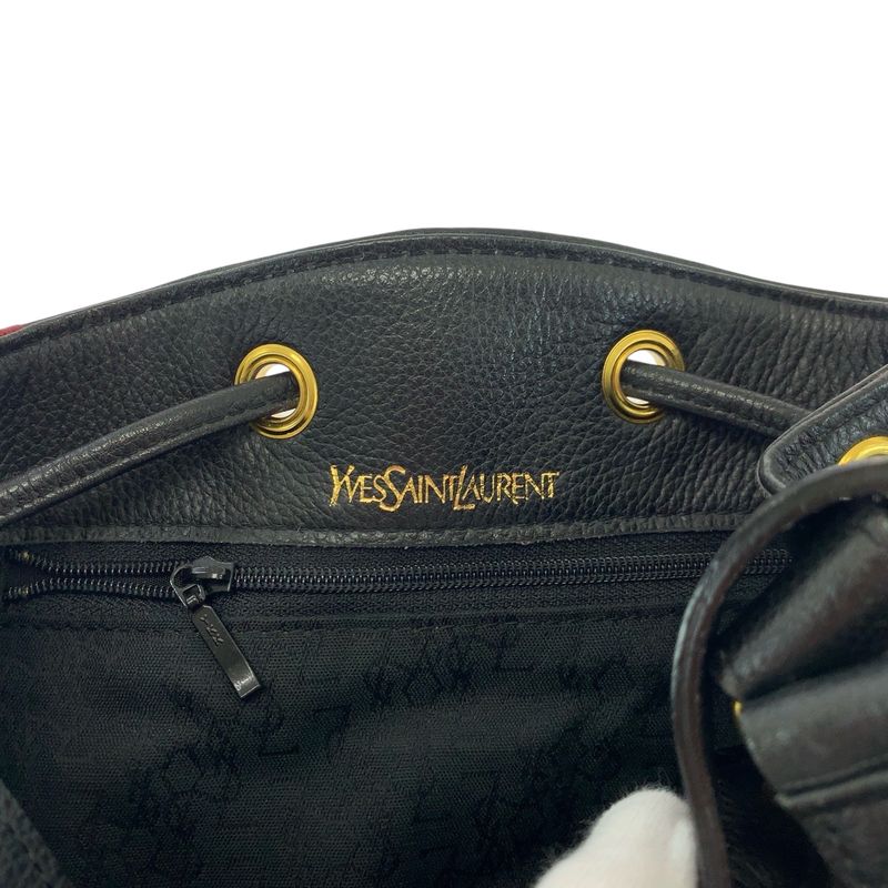 Saint Laurent Yves Vintage Diamond Cut Black Red Gold Leather Shoulder Bag