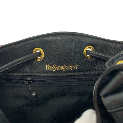 Saint Laurent Yves Vintage Diamond Cut Black Red Gold Leather Shoulder Bag