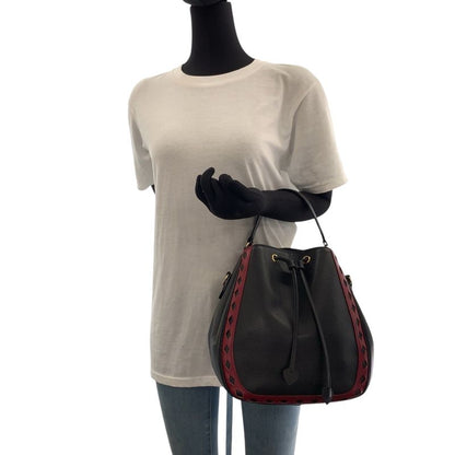 Saint Laurent Yves Vintage Diamond Cut Black Red Gold Leather Shoulder Bag