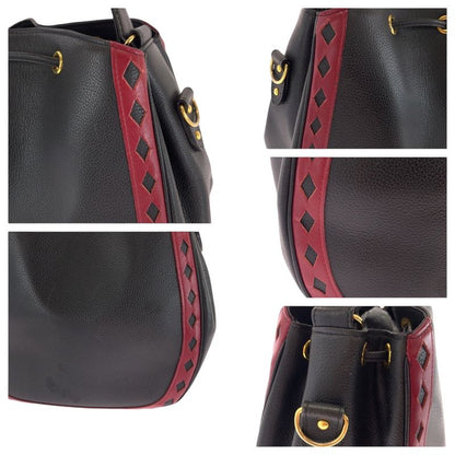 Saint Laurent Yves Vintage Diamond Cut Black Red Gold Leather Shoulder Bag