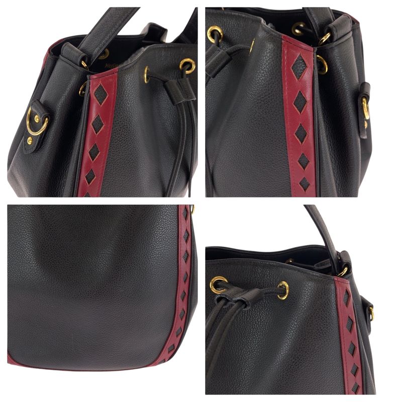 Saint Laurent Yves Vintage Diamond Cut Black Red Gold Leather Shoulder Bag