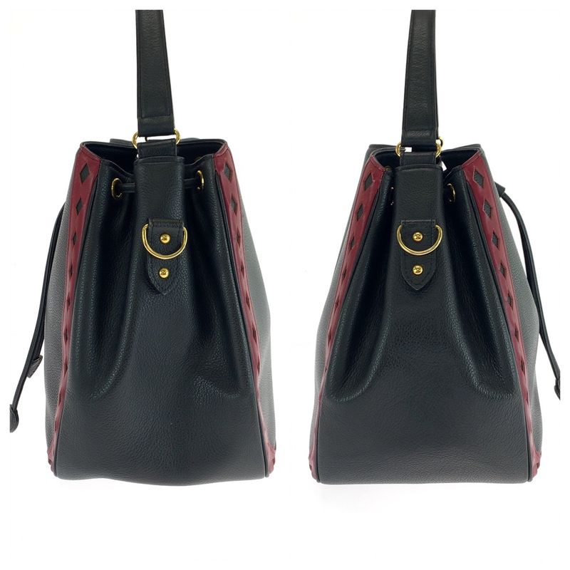 Saint Laurent Yves Vintage Diamond Cut Black Red Gold Leather Shoulder Bag