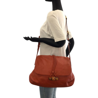 Gucci Bamboo Orange Brown Gold Leather Shoulder Bag Pochette