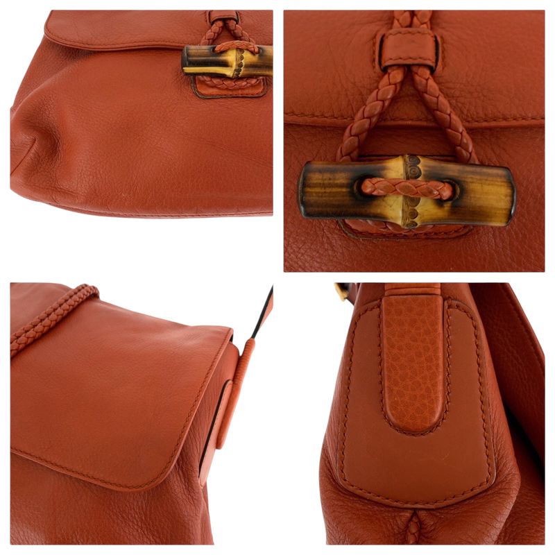 Gucci Bamboo Orange Brown Gold Leather Shoulder Bag Pochette