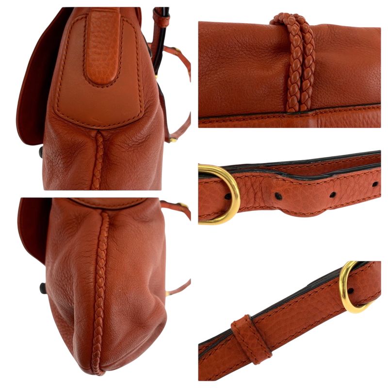 Gucci Bamboo Orange Brown Gold Leather Shoulder Bag Pochette