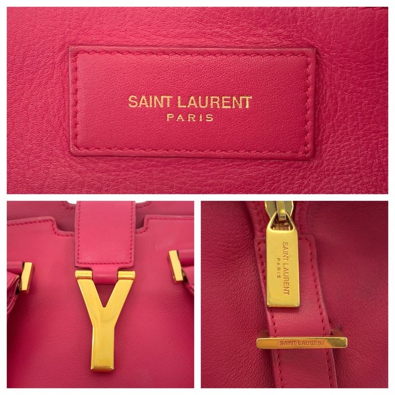 Saint Laurent Paris Petit Cabas Yline Fuchsia Pink Leather Shoulder Bag