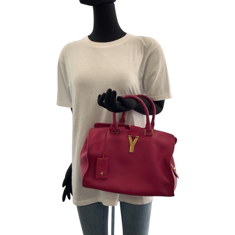 Saint Laurent Paris Petit Cabas Yline Fuchsia Pink Leather Shoulder Bag