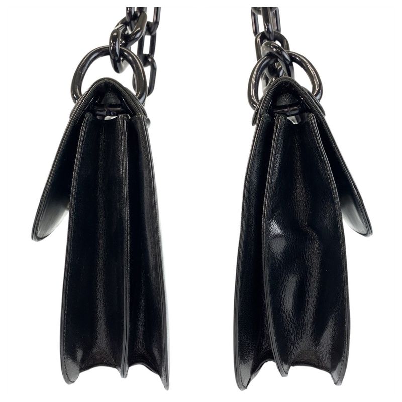 Prada Logo Embossed Black Leather Plastic Chain Shoulder Bag